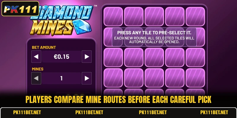 Players compare mine routes before each careful pick Players compare mine routes before each careful pick