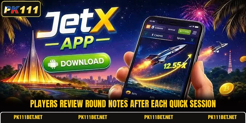 Players review round notes after each quick session Players review round notes after each quick session