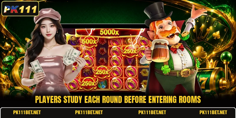 Players study each round before entering rooms Players study each round before entering rooms